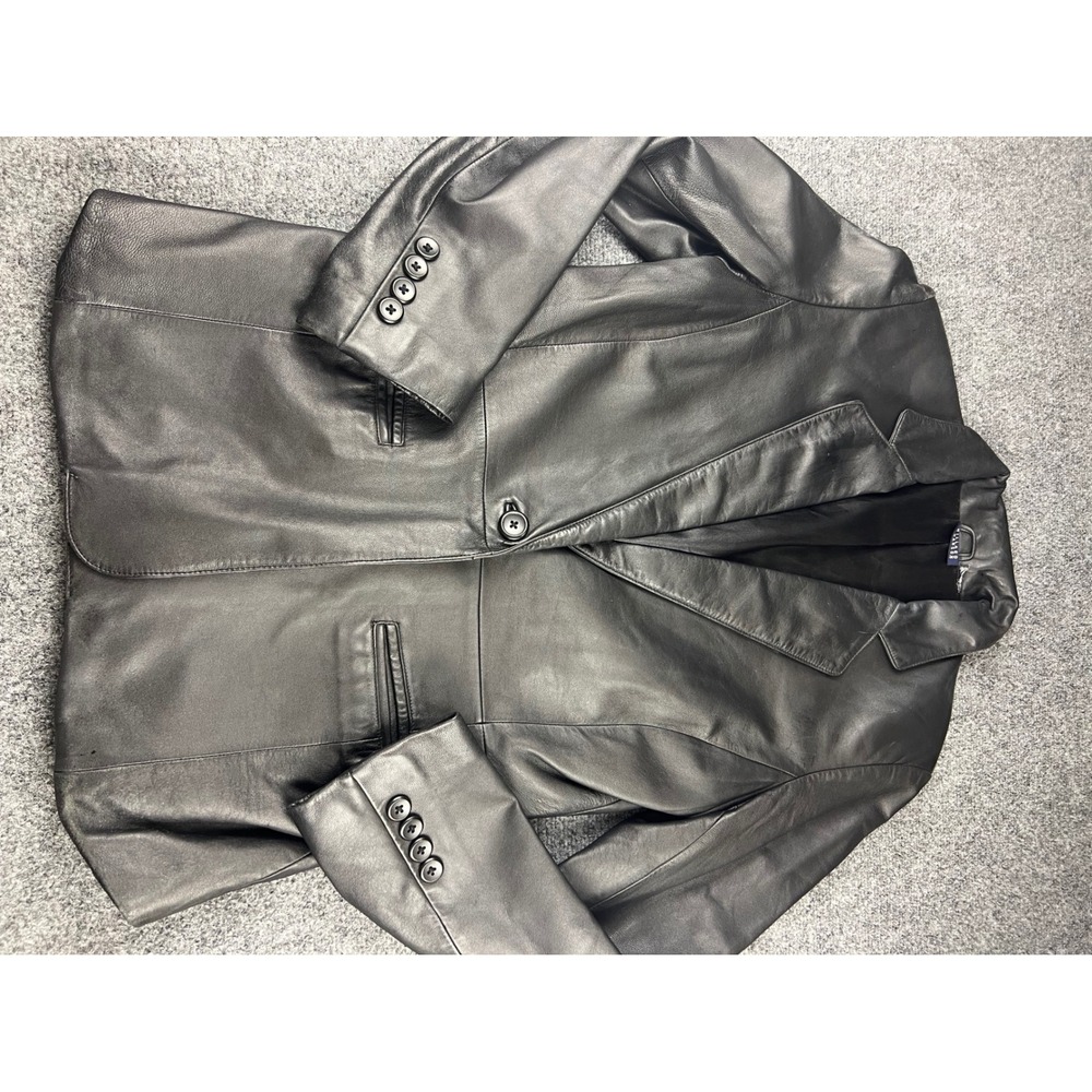 Hillard & Hanson Black Soft Leather Blazer Single Button Jacket Womens